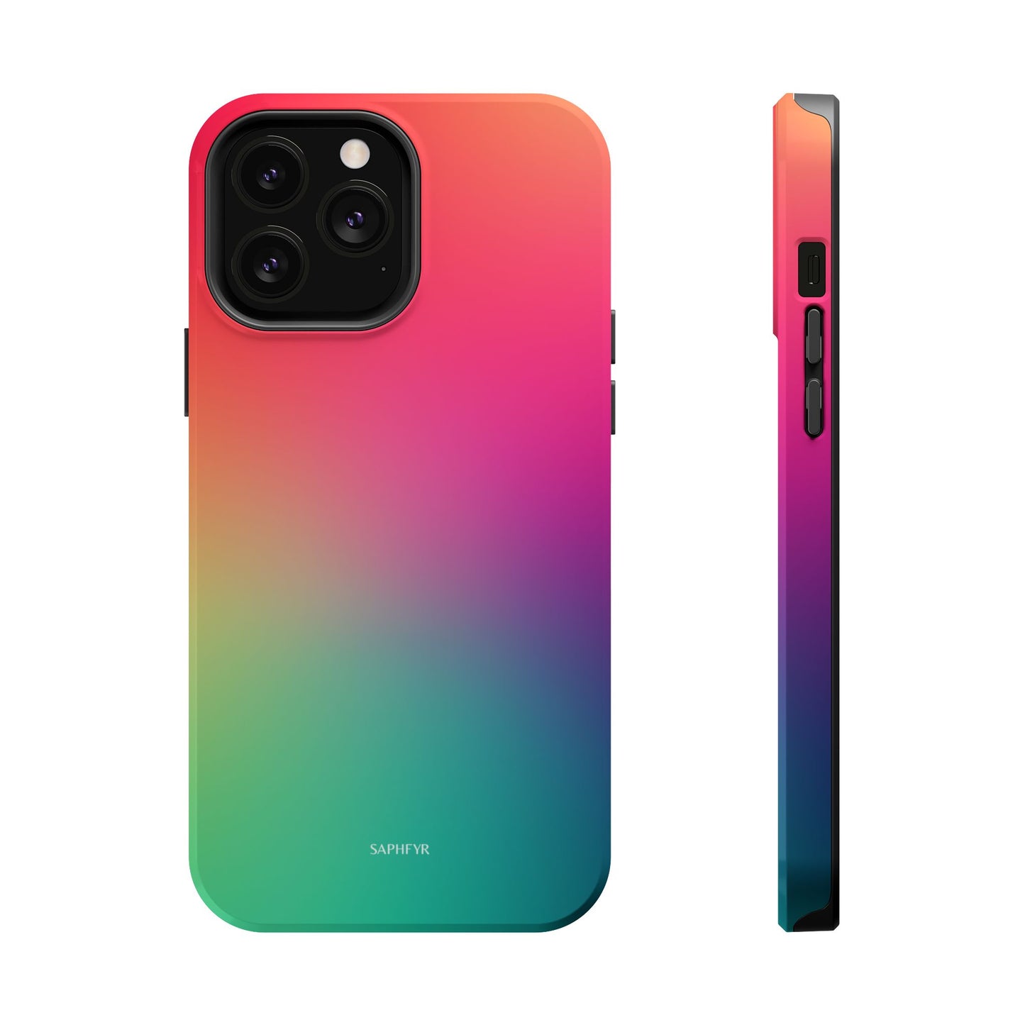 Gradient phone case with colorful design on a white background