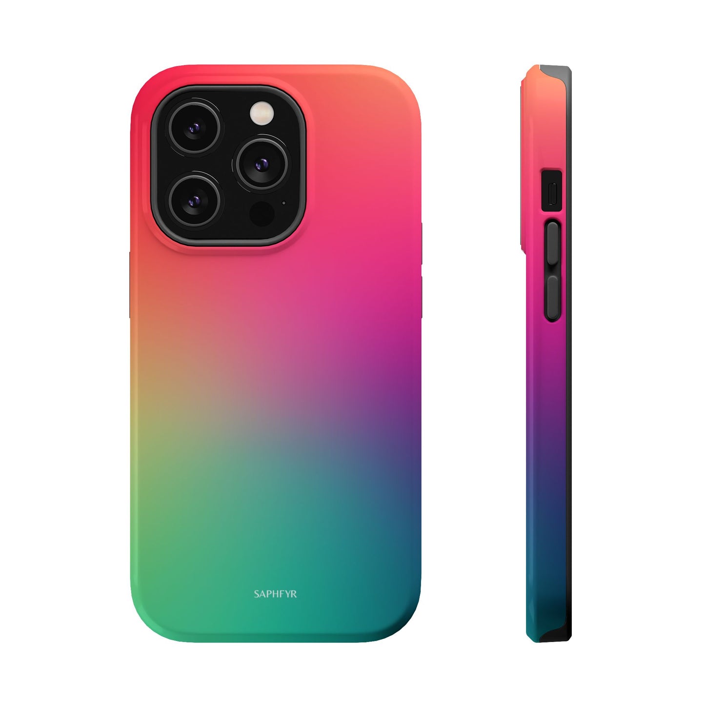 Gradient phone case with colorful design on a white background
