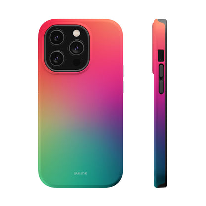 Gradient phone case with colorful design on a white background