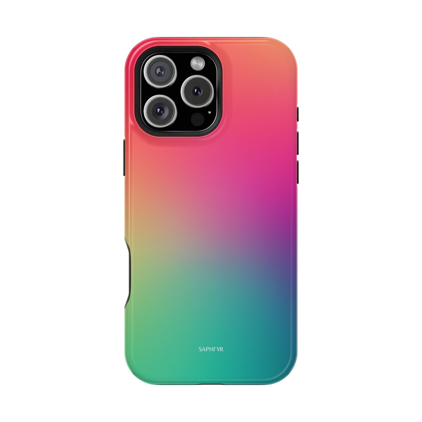 Gradient phone case with red to green color transition on a white background