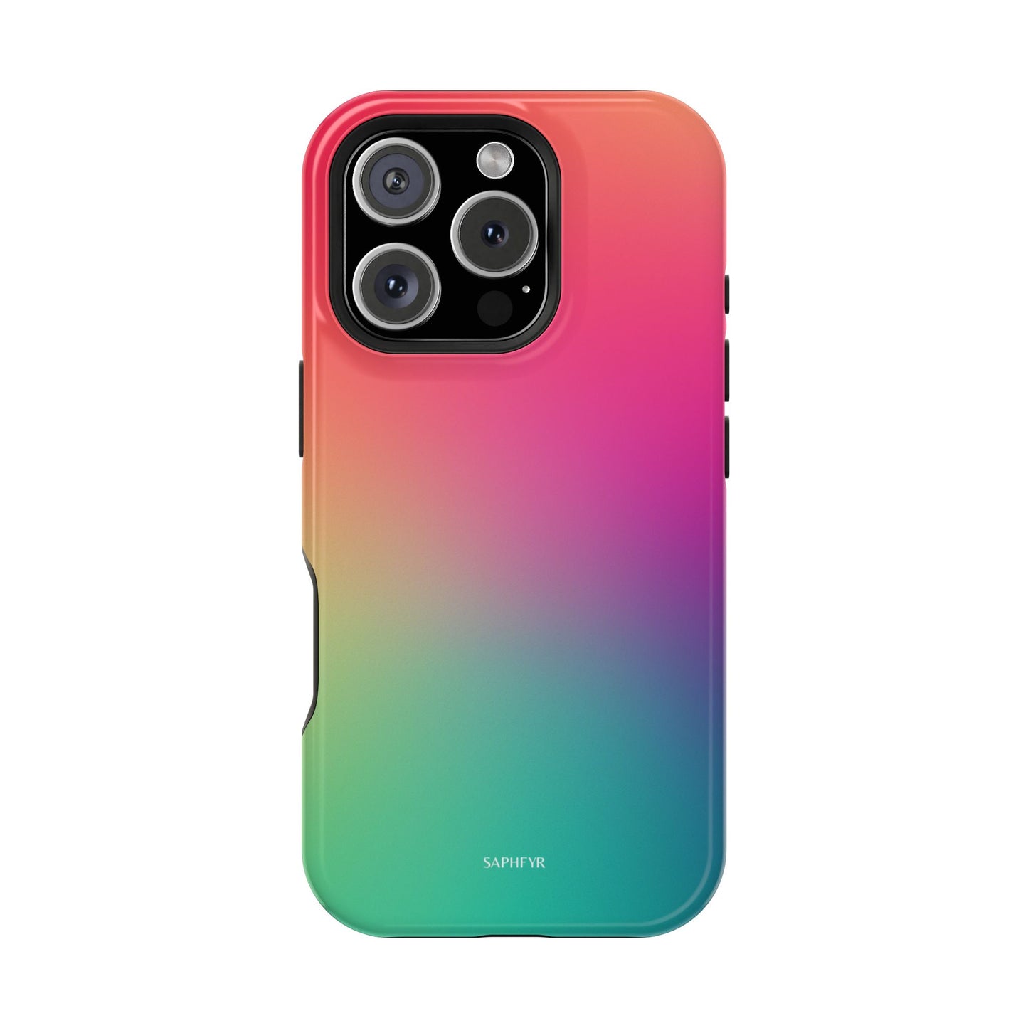 Gradient phone case with red to green color transition on a white background