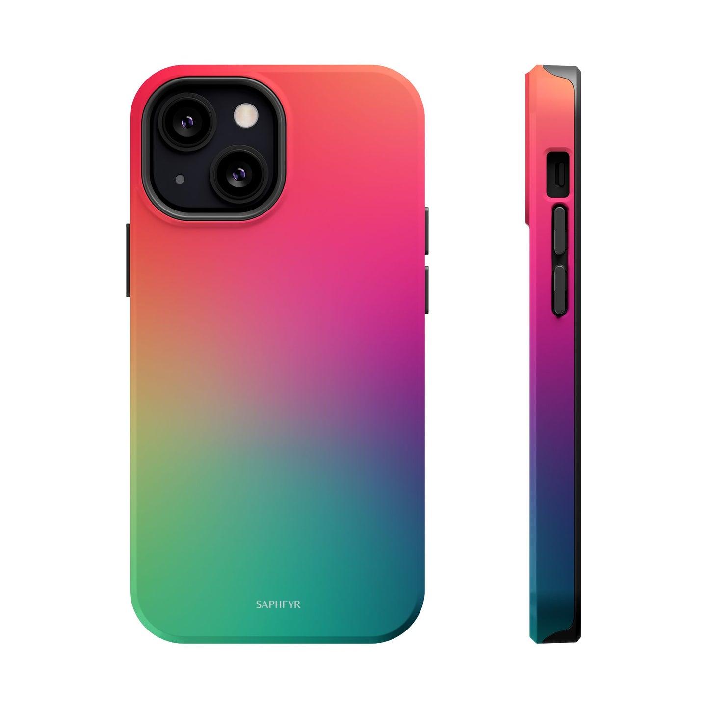 Gradient phone case with colorful design on a white background