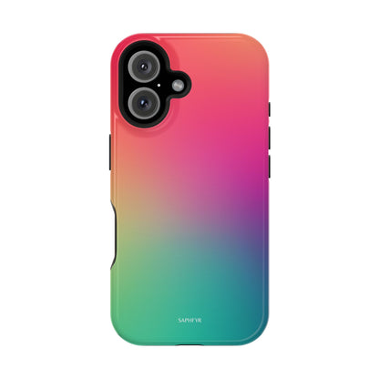 Gradient phone case with colorful design on a white background