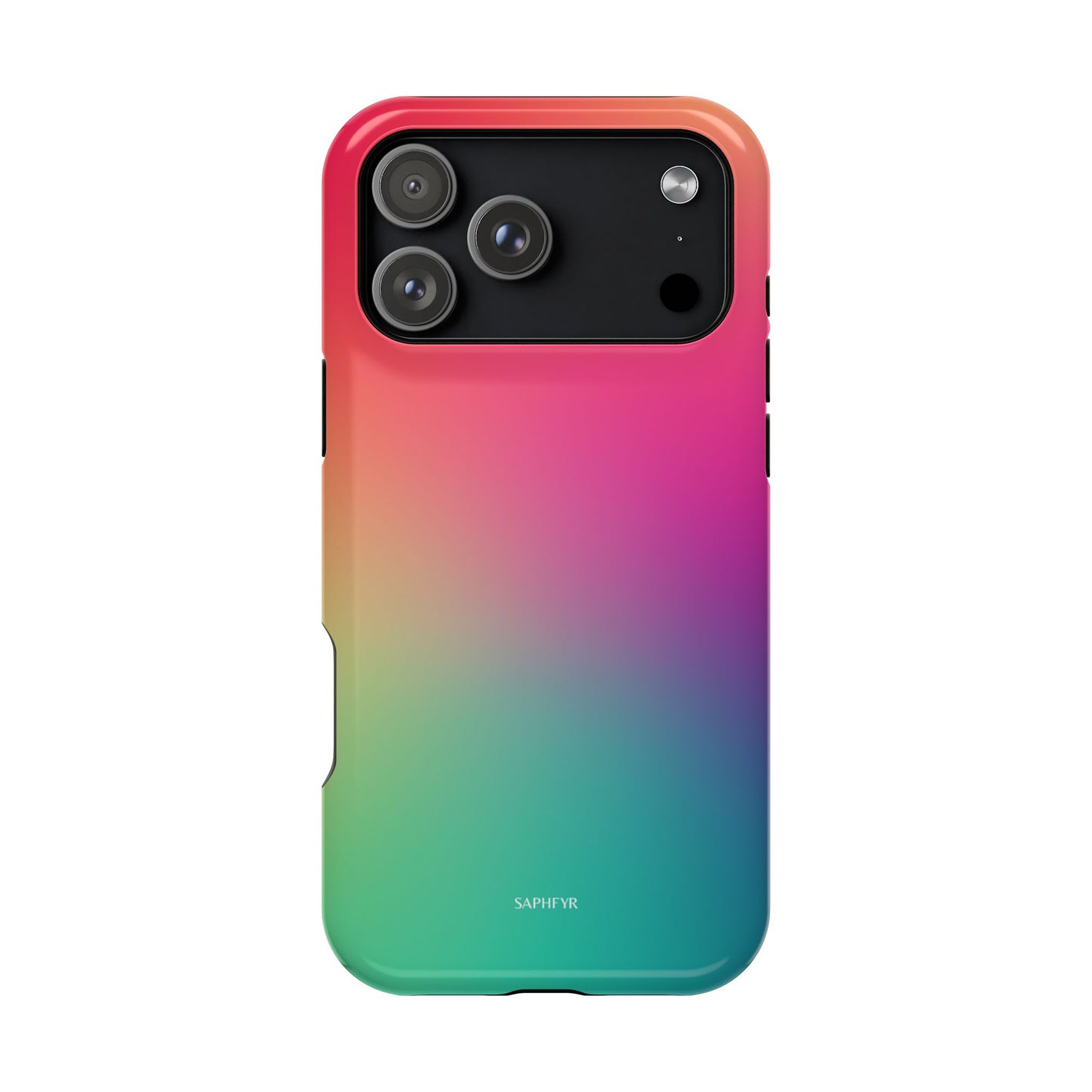 Gradient phone case with red to green color transition on a white background