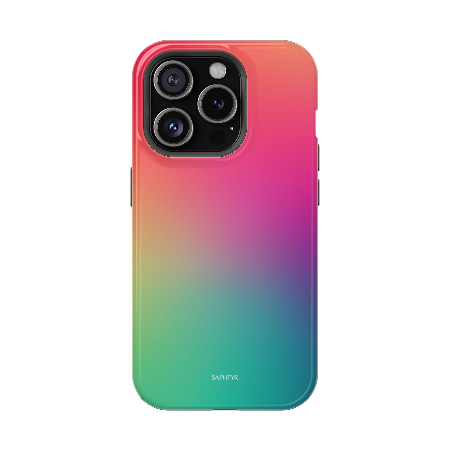 Gradient phone case with red to green color transition on a white background