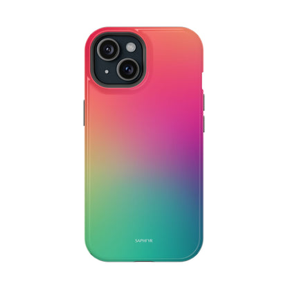 Gradient phone case with pink to green color transition on a white background
