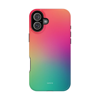 Gradient phone case with pink, orange, and green colors on a white background