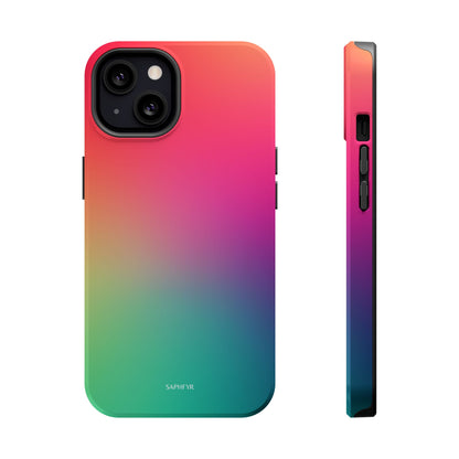 Gradient phone case with colorful design on a white background